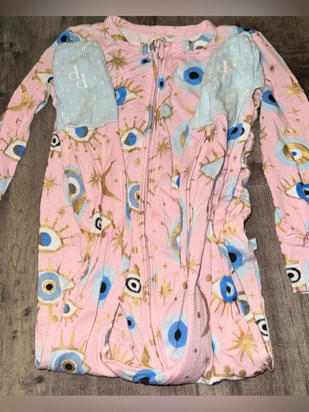 Posh Peanut Fiona Evil Eye Zippered Footie Bamboo Pink Gold Foil 22’ 18-24M RARE